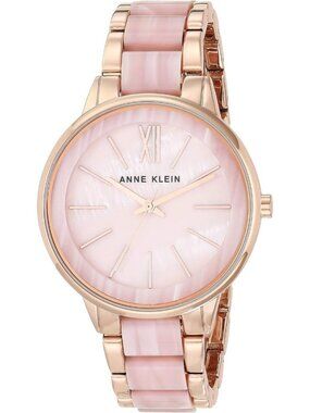 Anne Klein Women's Pink And Rose Gold Analog Quartz Resin Bracelet Luxury Watch